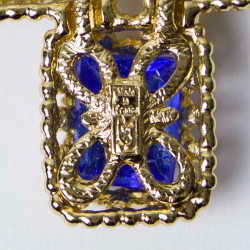 YSL YVES SAINT LAURENT Vintage cross pendant brooch set with 2 tones of blue cabochon