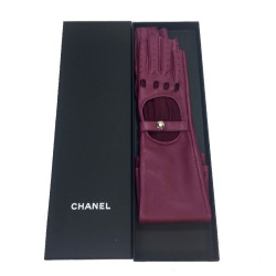 Longues mitaines CHANEL T7,5 en cuir d'agneau fuchsia