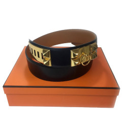 Ceinture HERMES T 90 collier de chien en cuir box noir 