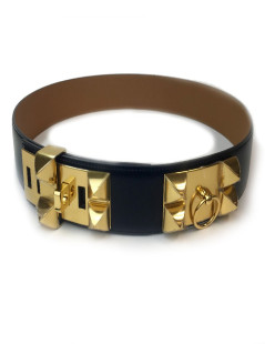 Ceinture HERMES T 90 collier de chien en cuir box noir 