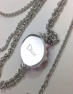 DIOR multi-row silver metal necklace