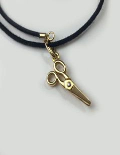 Collier DIOR lien noir et charm ciseau en or