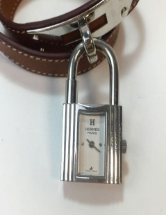 HERMES  kelly wtach with bracelet in calfskin barenia leather