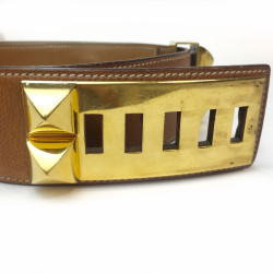 Ceinture T 70 HERMES CDC en cuir courchevel gold Vintage