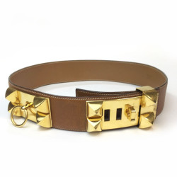 Ceinture T 70 HERMES CDC en cuir courchevel gold Vintage