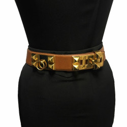 Ceinture T 70 HERMES CDC en cuir courchevel gold Vintage