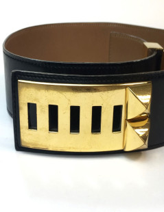 Ceinture HERMES CDC collier de chien cuir box noir 