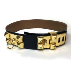 Ceinture HERMES CDC collier de chien cuir box noir 