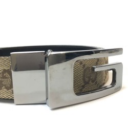 Ceinture GUCCI T 80 en toile monogram beige et cuir marron