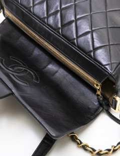 Sac Jumbo CHANEL cuir d'agneau matelassé noir Vintage