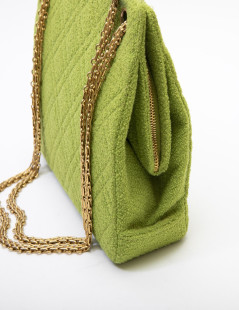 Sac CHANEL en tissu éponge vert anis Vintage