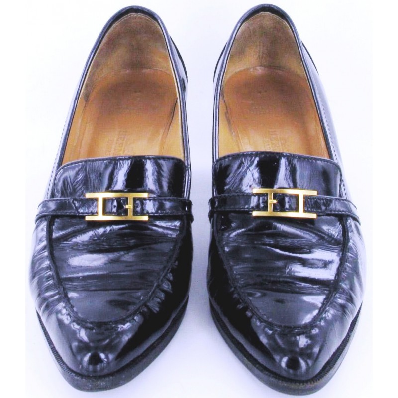 Hermes black crocodile loafers