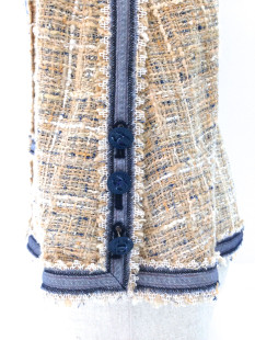 Veste CHANEL en tweed beige et bleu ciel T 34