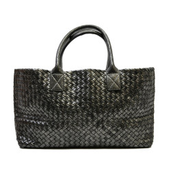 Sac tressé BOTTEGA VENETA en cuir gris brillant vieilli GM