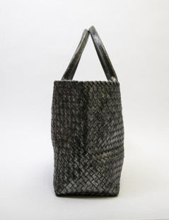 Sac tressé BOTTEGA VENETA en cuir gris brillant vieilli GM