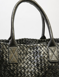 Sac tressé BOTTEGA VENETA en cuir gris brillant vieilli GM