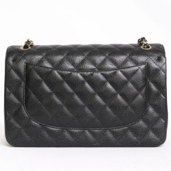 Chanel jumbo double flap bag in black caviar leather