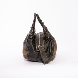 Sac FENDI spy mini cuir grainé marron foncé et camel