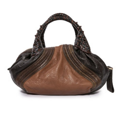 Sac FENDI spy mini cuir grainé marron foncé et camel