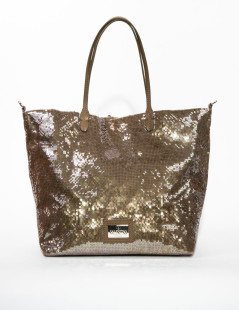 Sac cabas VALENTINO à sequins marron reflets roses