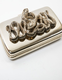 ROBERTO CAVALLI Minaudière in mirror effect gilt metal and snake ornament