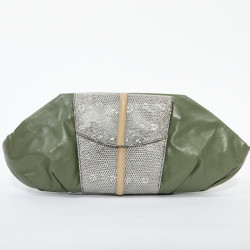 Francesca Castagnacci green leather and genuine lezard clutch 