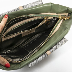 Francesca Castagnacci green leather and genuine lezard clutch 