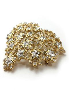 YSL pin left bank heart star rhinestones and metal Golden