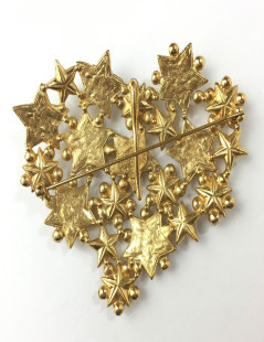 YSL pin left bank heart star rhinestones and metal Golden