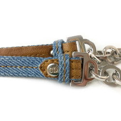 CHRISTIAN DIOR charms in blue denim and natural leather