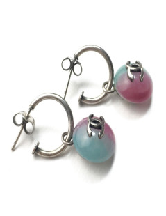 Boucles d'oreille clous CHANEL bicolores bleu clair et rose