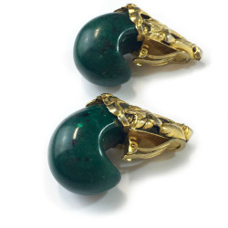 Boucles d'oreille clips ISABEL CANOVAS dorées et vert malachite