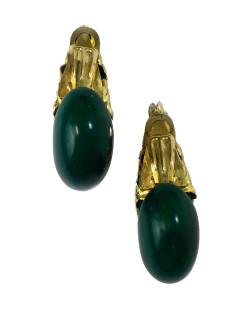 Boucles d'oreille clips ISABEL CANOVAS dorées et vert malachite