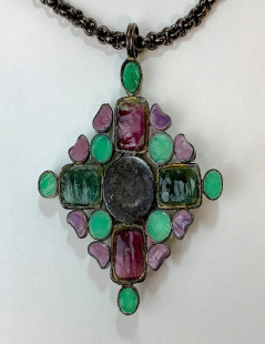 Collier MARGUERITE DE VALOIS pendentif en pâte de verre multicolore