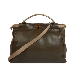 Sac FENDI peekaboo cuir grainé bicolore kaki et marron irisé