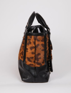 Sac CELINE cuir noir et poulain imprimé girafe marron