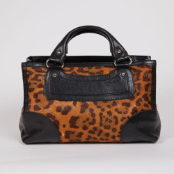 Sac CELINE cuir noir et poulain imprimé girafe marron