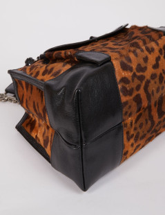 Sac CELINE cuir noir et poulain imprimé girafe marron