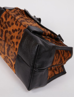 Sac CELINE cuir noir et poulain imprimé girafe marron