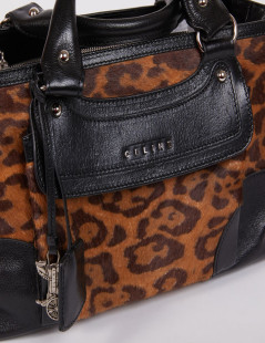 Sac CELINE cuir noir et poulain imprimé girafe marron