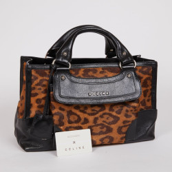 Sac CELINE cuir noir et poulain imprimé girafe marron