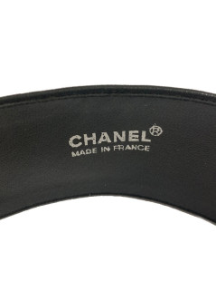 Ceinture CHANEL Vintage boucle chaine dorée entrelacée de cuir noir