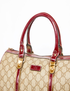 Sac GUCCI toile monogrammée et cuir verni bordeaux et doré