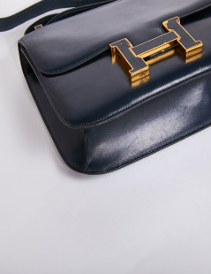 Sac Constance HERMES cuir box bleu marine