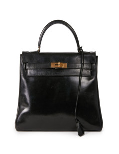 Sac Kelly 32 vintage HERMES cuir box noir