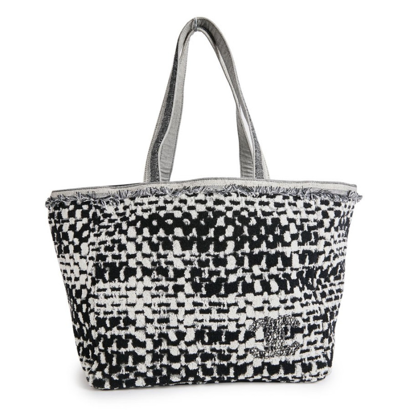 Sac de plage CHANEL  en tissu éponge noir et blanc