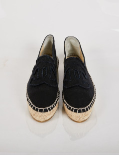 Espadrilles CHANEL toile bleu et noir bicolore T37