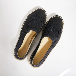 Espadrilles CHANEL toile bleu et noir bicolore T37