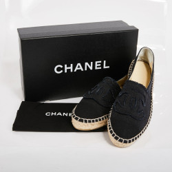 Espadrilles CHANEL toile bleu et noir bicolore T37