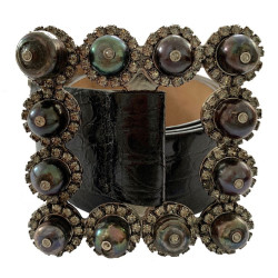 VALENTINO belt with buckle set in gunmetal pearls and rhinestones